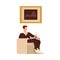 Man in Hotel Hall Sitting in Armchair and Reading Newspaper Vector Illustration