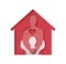 Man hugging kid in papercut house family concept