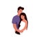 Man hugging and kissing pregnant woman. Happy family couple vector illustration. Husband and wife concept. Isolated on