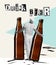 Man hugs huge beer bottle. Contemporary art collage. Concept of festival, holidays, fun, joy, traditions, drinks and