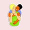 A man hugs a pregnant woman. Parents are expecting a child. International Family Relations. Sticker vector illustration