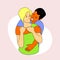 A man hugs a pregnant woman. Parents are expecting a child. International Family Relations. Vector illustration