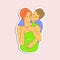 A man hugs a pregnant woman. Parents are expecting a child. Sticker  illustration