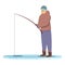 Man ice fishing icon cartoon vector. Winter hole
