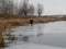 Man on ice of lake