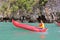 Man in an inflatable canoe near Ko Tapu island