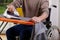 Man ironing his shirt