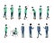 Man isometric illustration vector set, walk call mobile sit stand bend look work illustration