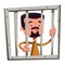 Man in jail holding bars illustration cartoon character