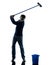 Man janitor brooming cleaner golfing silhouette full length