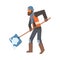 Man Janitor Cleaning Snow with Big Shovel Outdoors, Male Professional Cleaning Staff Character with Equipment Vector