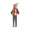 Man Janitor Standing with Rake, Male Professional Cleaning Staff Character with Equipment, Cleaning Company Service