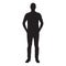 Man in jeans and shirt standing with hands in pockets, front view isolated vector silhouette