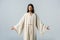 Man in jesus robe standing with outstretched hands
