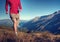 Man Jogging Mountains Exercise Wellbeing Concept