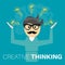 Man juggling with brain filled lightbulbs and new ideas - creative thinking concept vector EPS illustration