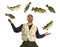 Man Juggling Fish isolated over white background