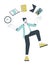 Man juggling of tasks flat line concept vector spot illustration