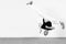 Man jumping, dancing capoeira. Black and white