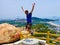 A man jumping on Laoshan Mountain