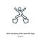 Man jumping with opened legs outline vector icon. Thin line black man jumping with opened legs icon, flat vector simple element