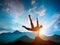 Man jumping over rocks in parkour action in mountains.