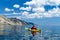 The man in a kayak on Lake Baikal