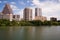 Man Kayaking Colorado River Austin Texas Downtown City Skyline