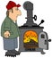 Man keeping an eye on his wood stove