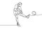 Man kicking a ball continuous one line drawing. Football player concept make a goal