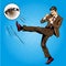 Man kicking ball with name price. Vector illustration in comic pop art retro style. Businessman fighting financial