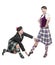 Man in kilt teaching woman Scottish dance