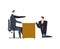 The man is kneeling in front of the boss. Dismissal from work concept