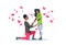 Man kneeling holding engagement ring proposing woman marry him happy valentines day concept african american couple in