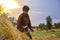 Man Laborer harvesting wheat