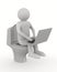 Man with laptop and toilet bowl on white background. Isolated 3D illustration