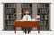 Man in library. Concept of education. Reading in library a vector illustration.