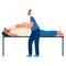 A man lies on a hospital bed and is given a vaccine. A doctor gives an injection to a person. Vector illustration in a flat style