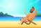 A man lies on a lounger on a sandy beach, drinks a cocktail and relaxes. Vacation at sea, illustration