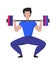 Man lifting heavy weight barbell. Cartoon male doing exercises with sport equipment. Gym advertising template, workout