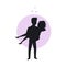 Man lifting woman, carrying girlfriend in arms, romantic couple silhouette