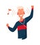 Man listening to music. Hand dancing of cartoon young character with earphone. Joyful people wearing headphone. Using