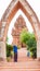 The man and little girl stand on the enter of Poklongarai champa tower. Located in Phan Rang, to the south of Nha Trang