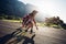 Man longboarding outdoors on countryside road