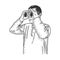 Man looking through binoculars sketch vector