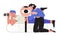 Man looking through binoculars and a woman through magnifying glass or loupe. Business metaphore for web search