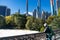 Man looking at empty Ice Rink at Central Park in winter