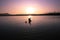 Man Looking for Shellfish at Low Tide in The Sunset, Wading in Water