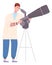 Man looking in telescope. Astronomy research. Scientist character