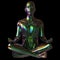 Man lotus pose stylized figure sparkling glossy colorful reflections